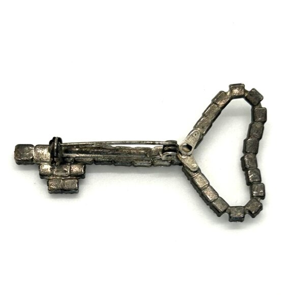 Vintage 1940s Broock Rhinestone Key To My Heart Pot Metal Brooch WWII Era - Picture 6 of 16